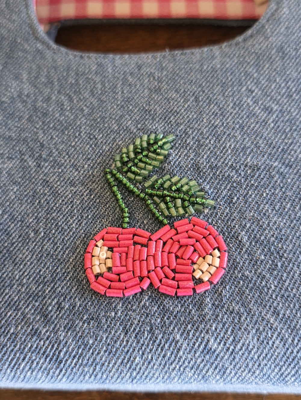 HANDMADE IN INDIA BLUE DENIM BEADED CLUTCH BAG W/ BAG CHARM *CHERRIES* NEW - Picture 7 of 16